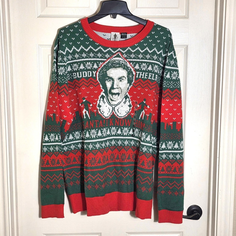 Buddy the Elf Santa I Know Him Ugly Christmas Sweater‎ Men's XXL Red Green NWT